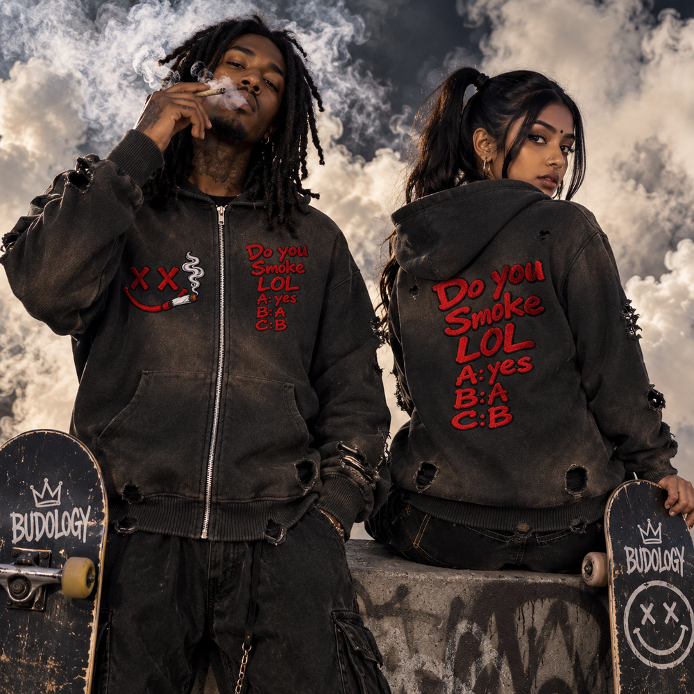 Unisex Distressed Full Zip Sweater