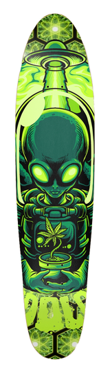 🛸👽 Product Title (for site):  “Alien Intervention” – Budology® Skateboard Cosmic Weed. Galactic Warnings. Skate or Be Enlightened.
