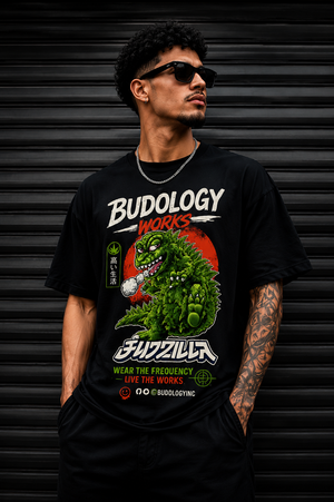 🦖🌆💨 Product Title:  Budzilla – Smoke Rises Tee (OG Edition)