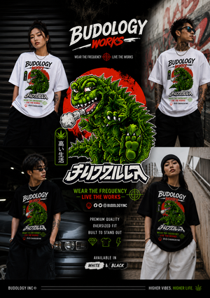 🦖🌆💨 Product Title:  Budzilla – Smoke Rises Tee (OG Edition)