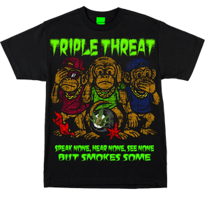 🐵🙈💨 Product Title:  Triple Threat – Smoke No Evil Tee