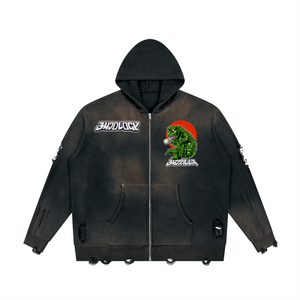 Unisex Distressed Full Zip Sweater