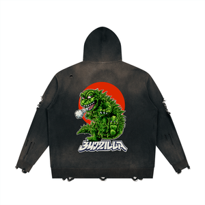 Unisex Distressed Full Zip Sweater