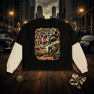 THE CORPORATION  Layered Contrast Sleeve Cotton T-Shirt